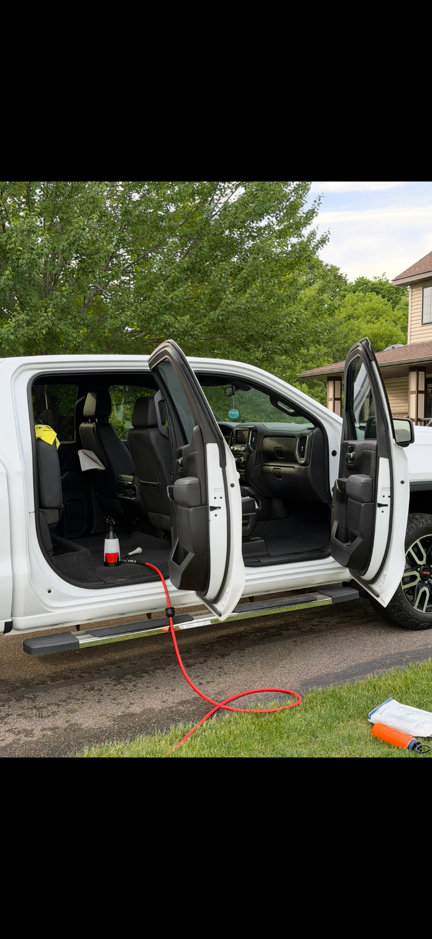 Clean white truck interior after detailing